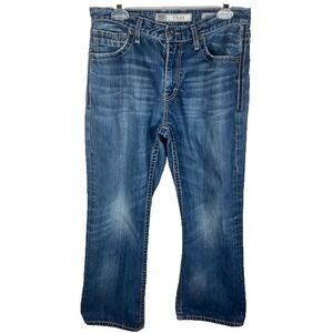 BKE Mens Sz 32x30 Tyler Jeans Denim Bootcut With White Stitching Distressed-1301